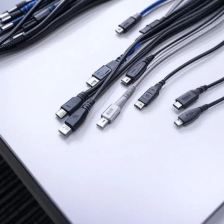 Selectie van verschillende professionele datakabels op een licht oppervlak.