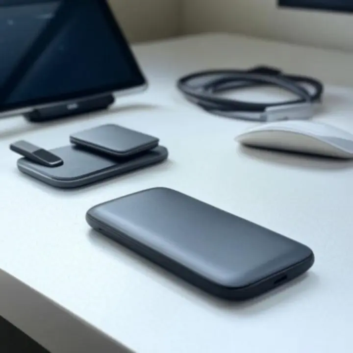 Selectie van uitgelichte kantooraccessoires op een strak bureau