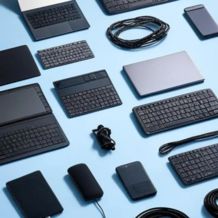 Overzicht van verschillende kantooraccessoires in een rasterweergave